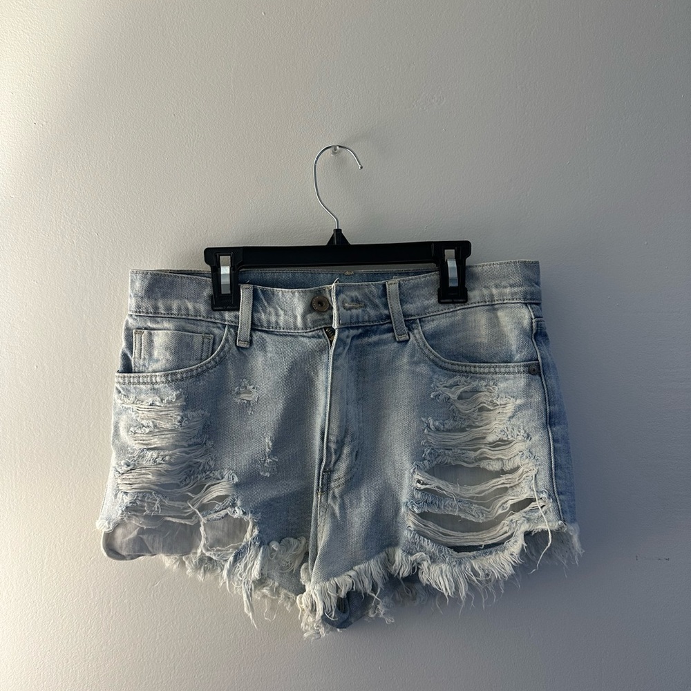 Pistola Light Wash Distressed Jean Shorts High-Waisted